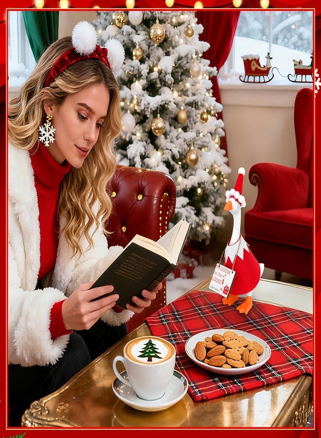 سيلفتك ملابس مكتبية على شكل أوزة من سيلف تيك مقاس 7 بوصات - زي سانتا كلوز صغير لعيد الميلاد، حامل مفاتيح مغناطيسي على شكل أوزة، ملابس لتزيين الطاولة (أحمر وأبيض) - Image 5